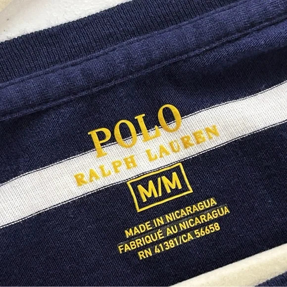 Polo Ralph Lauren Navy Blue White Striped T Shirt Children’s 100% Cotton Size M - Picture 4 of 7
